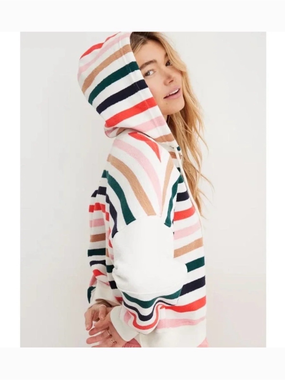 Aerie restart striped hoodie pullover quarter zip medium